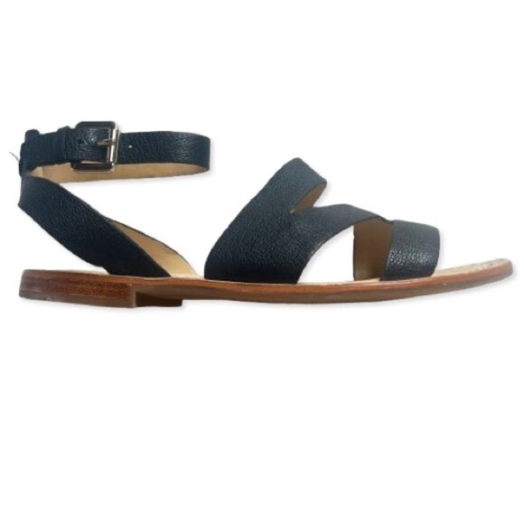 Marc Fisher Leather Black Ankle Strap Buckle Women's Flat Sandals SZ 6 - Picture 1 of 12